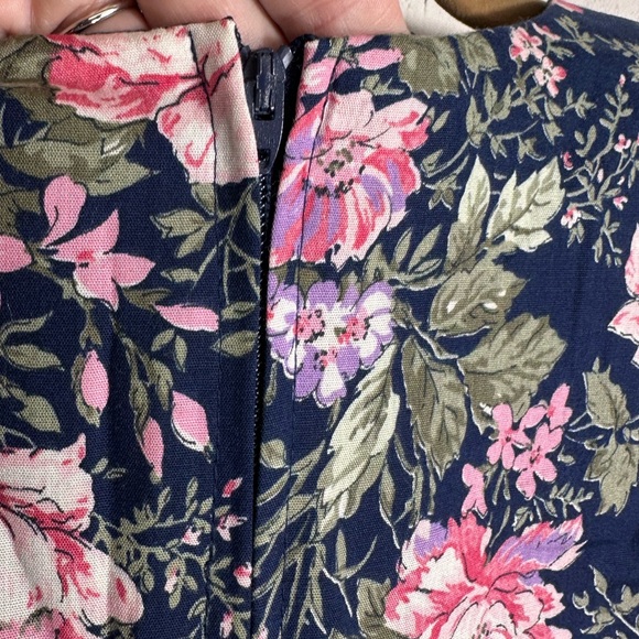 Enge’ collection vintage dress midi quarter length sleeves navy floral women's L - Picture 5 of 11